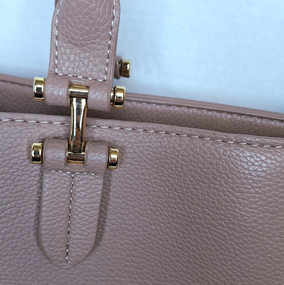 Miztique Vegan Leather Tote Bag Satchel Crossbody 3 Compartment Pink Blush Gold - Picture 5 of 16